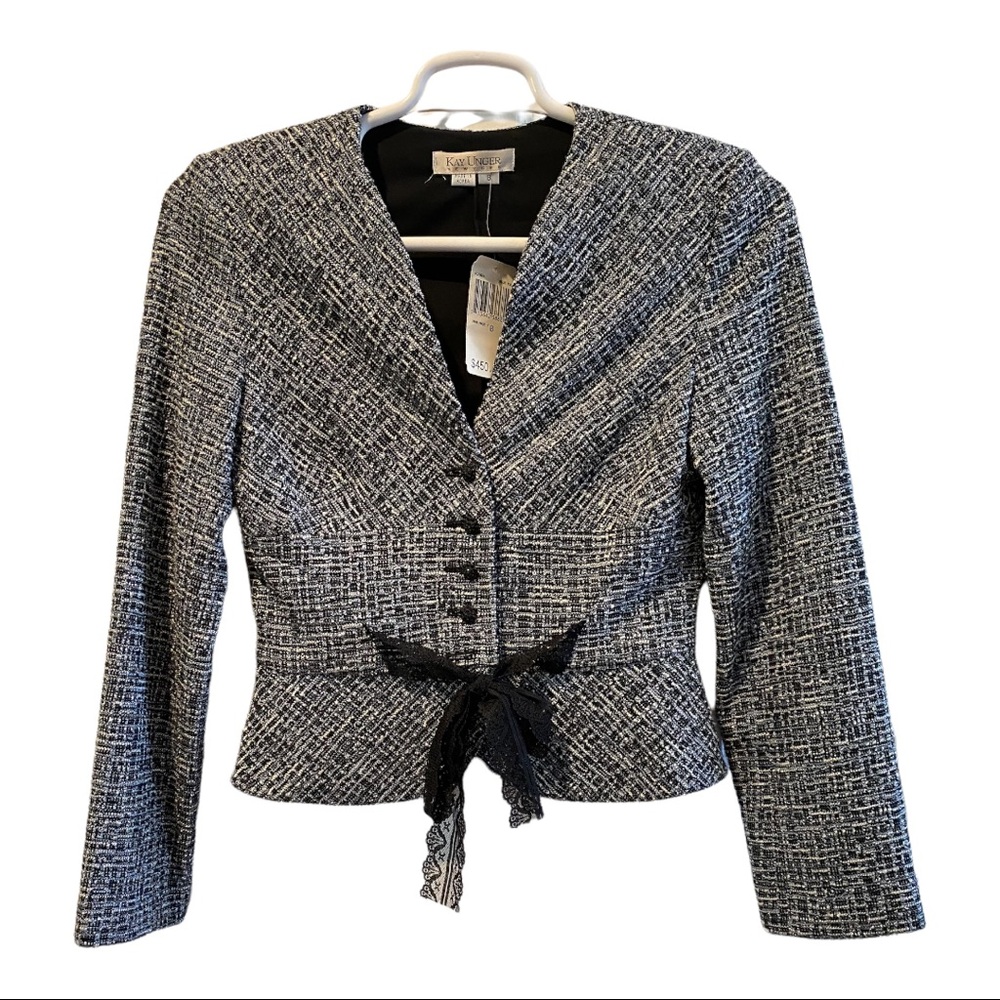 🆕 KAY UNGER New York 2 piece Skirt Suit Size 8 NWT Blue Multi 💙🖤 NWT - Picture 3 of 12